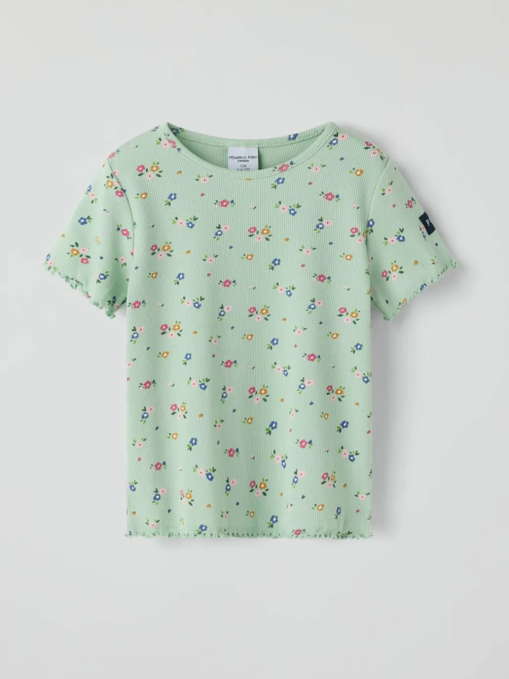 Ribbestrikket T-shirt blomster